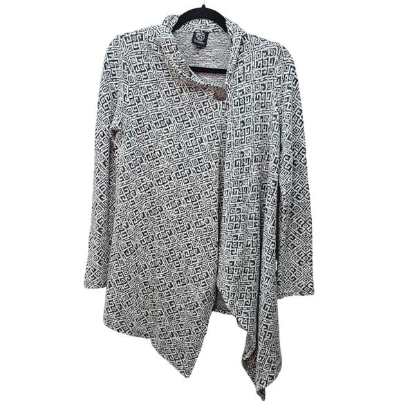 Bobeau Cardigan Sweater Womens Small Black White Bohemian Boho Lagenlook Minimal - Picture 1 of 6